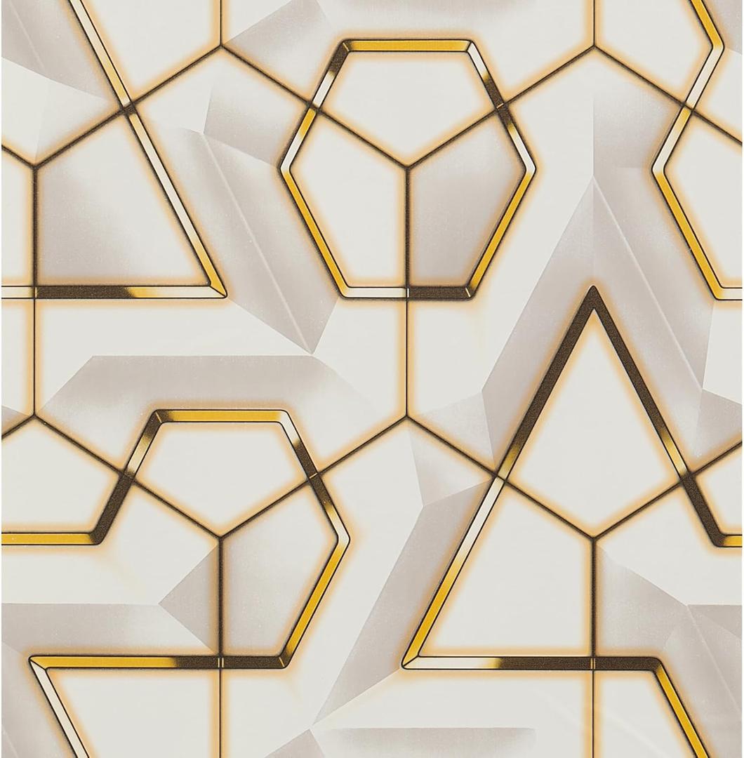 Marble Wallpaper Platinum Blonde Geometric Peel and Stick Contact Paper for Bedroom Self Adhesive Waterproof Wallpaper for Living Room Kitchen Table 17.7"x196.9" (Golden Lines on White-Gold)