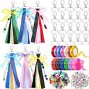 Zeyune 233 Pcs 20 Set DIY Bead Keychain Making Kits Bag Charm Beads Making Craft Ribbon Bow Key Chain Letter Alphabet Keychain Jewelry Accessories for Mothers Day Gifts Jewelry Make Party Favor (Multicolor)