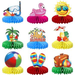 4 Pack  Summer Party Decorations, Beach Honeycomb Centerpieces, Summer Beach Hanging Decor for Beach Birthday Party and Summer Time Hawaii Party