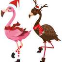 2pcs Christmas Flamingo Yard Ornaments, Plastic Cute Outdoor Xmas Lawn Decor Yard Pink Flamingos for Holiday Decoration