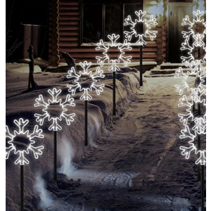 Riakrum 20 Pcs Christmas Snowflake Pathway Lights Outdoor Landscape Stake Lights LED Xmas White Snow Walkway Marker Lights with 8 Modes for Garden Lawn Yard Holiday Winter Decor (Plug in Powered)