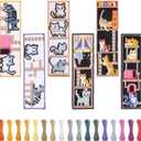 FREEBLOSS 6 Set Cross Stitch Bookmark Kits Bookmark Embroidery Kit Counted Cross stitch Projects Cat and Book Pattern Cross Stitch Bookmarks Cross Stitch Kit for Beginners Adults, Small, Brown