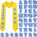 LemonSecret 3D Letter Number Decorative Patches Graduation Letters Numbers Stickers with Adhesive Dots 3D Cardstock Stickers for DIY Graduation Cap Sash Cloth Decor(Blue), 2.17 x 1.57 inches