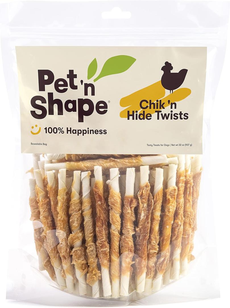 Pet 'n Shape Hide Twists  Chicken Wrapped Rawhide Dog Treats - Small Twist - 2 Pounds