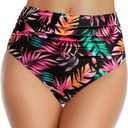 Tempt Me Women's High Waisted Bikini Bottom Tummy Control Ruched Bathing Suit Swim Bottom (Pink, M)