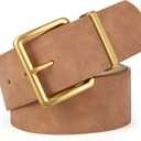 XZQTIVE Women Wide Chunky Belt for Dresses Fashion Thick Suede Belt with Gold Buckle (Fit Waist Size 33"-39", Brown)
