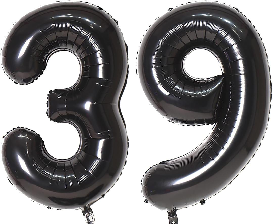 40Inch 39 Balloon Numbers Black Helium Number 39 Balloons Self-Sealing for Birthday Decorations and Anniversary Party Dcor(Black39)