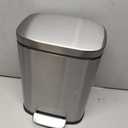 Amazon Basics MINI Trash Can, 1.32 Gallon (5L) Smudge Resistant Rectangular Bin with Soft-Close Lid, Step Foot Pedal, Removable Inner Bucket, Brushed Stainless Steel, for Bathroom, Satin Nickel Finish