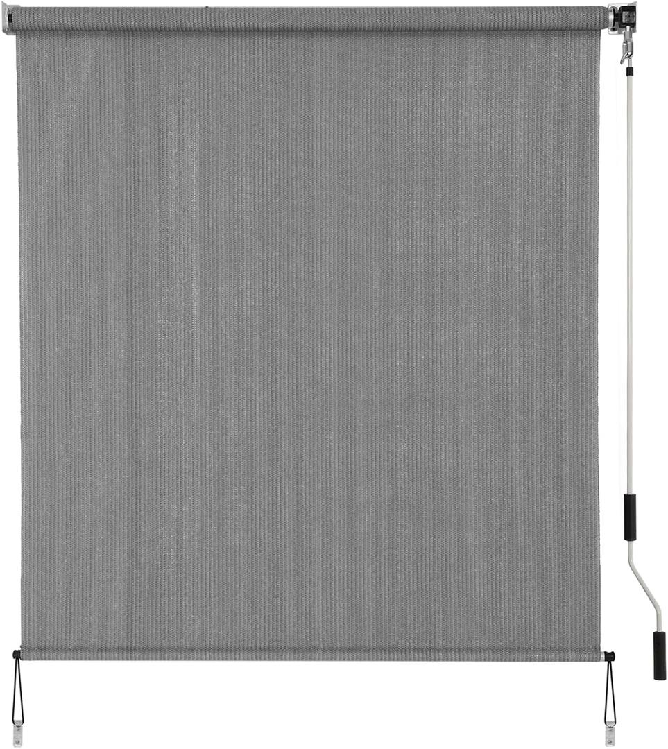 Outdoor Sunshade Roller Shade 6'W x 8'H (72" Wx96 H), Exterior Cordless Roll Up Shades Blinds, UV Protection Shade Cloth with Crank Operation for Outside Windows Patio Porch Gazebo, Dark Grey