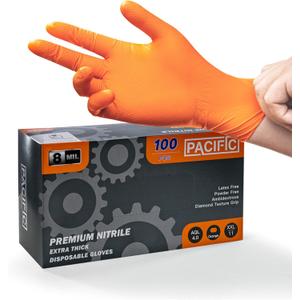 PACIFIC PPE 8 Mil Heavy-Duty Strength Nitrile Gloves, Chemical Resistant, Diamond Texture Industrial Disposable Gloves, Orange, 100PCs, XX-Large