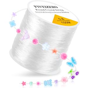 1 Rolls FIVEIZERO Elastic Bracelets String Cord,0.8 Round Crystal Elastic String for Bracelets Necklace Beading & Jewelry Making, White Transparent Stretch Bead Cord Thread