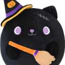 Halloween Cat Stuffed Animal Toy Mysterious Witch with Broom Stuffed Plush Home Decor Halloween Party Gifts for Kids Girls and BoysWitch Broom Cat 10 Inch