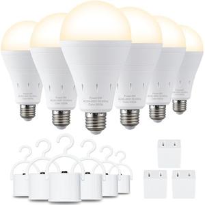 DEBAOBULB 6 Pack Rechargeable Emergency Light Bulbs, Battery Powered Energy Efficient LED Light Bulb 3000K Warm E26 120 Volt 9W 60W Equivalent with 1200mAh for Home Power Outage Camping Hurricane