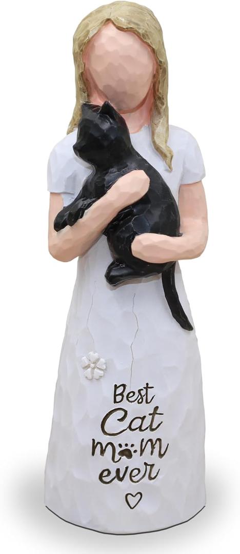 Cat Mom Gifts for Women, Cat Gifts for Women, Cats Lover Gift, Best Cats mom Ever, Sculpted Hand-Painted Figurine (Black)