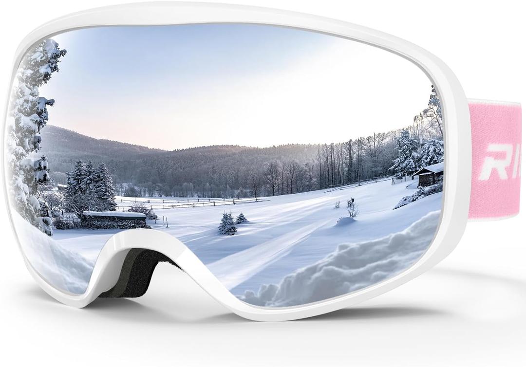 Ski Goggles Snowboard Goggles for Men Women Adults Youth,Over Glasses OTG/100% UV Protection/Anti-fog/Wide Vision (A15-white/Silver)