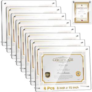 8 Pcs Acrylic Picture Frame 8 x 10'' Floating Certificate Frame, Silver