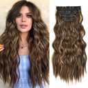 REECHO Hair Extensions, 4PCS Clip in Hair Extensions HE001 Natural Soft Synthetic Hairpieces for Women, Brown with Honey Blonde Highlights