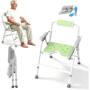 Foldable Shower Chair with Arms & Back,350 LBS for Seniors & Disabled