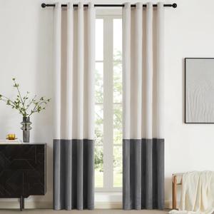Color Block Velvet Curtains 96 inch Long Cream Ivory Gray Luxury Modern Living Room Curtain Privacy Light Blocking Thermal Insulated Soundproof Room Darkening Energy Saving Drapes for Bedroom 2 Panels