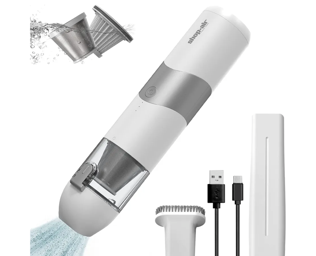 SHOP·AIR Cordless Handheld Vacuum Cleaner, 5500Pa 65W Powerful Suction, Mini Vacuum with Attachments, Rechargeable 2500mAH Li-ion Battery, for Home, Office and Car