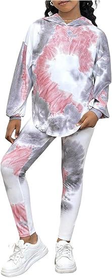 SOLY HUX Girl's 2 Piece Outfits Tie Dye Long Sleeve Hoodies Sweatshirt and Leggings Pants Matching Sets Multicolor 11Y