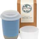 NOVA CERAMICS Travel Mug - Ceramic Coffee Mug With Lid Microwave & Dishwasher Safe Coffee White & Grey Tumbler - Fits In Cup Holder 12oz Coastal Drift