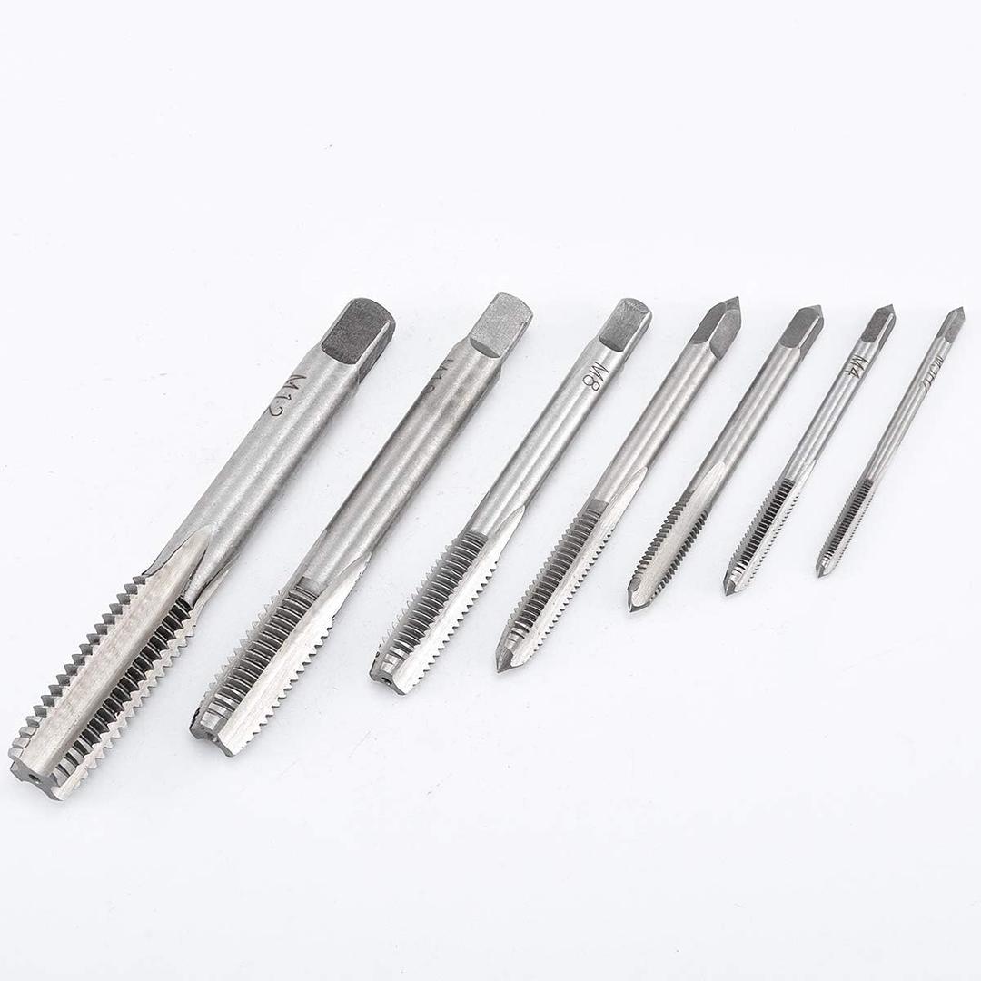 KATUR 7PCS 3/4/5/6/8/10/12mm HSS Straight Flute Metric Taps Set Square Shank Combination Drill and Tap Set Thread Taper Composite Drilling Screw Tapping Tool