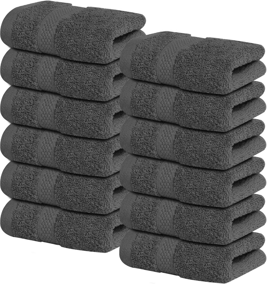 Infinitee Xclusives Luxury Wash Cloths for Showering [13x13]  100% Cotton Washcloths [Pack of 12], Soft and Absorbent Face Towels for Bathroom Wash Clothes, Gym, and Spa (Shadow Grey)