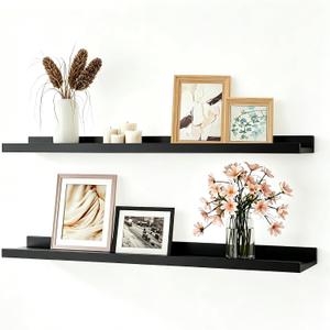 Black Floating Shelves for Wall Decor, 30 in Shelf with Lip Set of 2, 29.9in