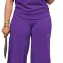 PINSV Lounge Sets For Women Casual 2 Piece Outfits Baggy Short Sleeve Top And Flare Pants Tracksuits (Medium, Ug-purple)