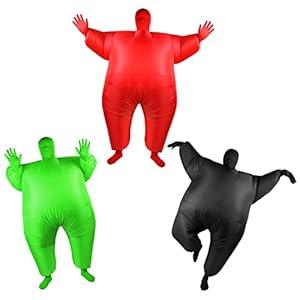 Haysandy 3 Pcs Halloween Inflatable Costume Adult Blow up Costumes Inflatable Full Body Bubble Fat Suit for Men Women(Green, Red Black)