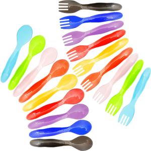 Youngever 18 Pcs Plastic Toddler Utensils, Plastic Kids Forks Kids Spoons, Large Size, Top Dishwasher Safe, Set of 9 in 9 Rainbow Colors