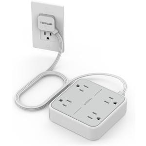 Surge Protector Power Strip, TESSAN 5 ft Extension Cord Flat Plug with 4 Widely Outlets, Indoor Desk Charging Station with Surge Protection for Home, Office Supplies, Dorm Room Essentials