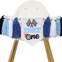 Fast One 1st Birthday High Chair Banner - Race Car Blue Tassel Highchair Decor for Boys, My First Lap Birthday Decor