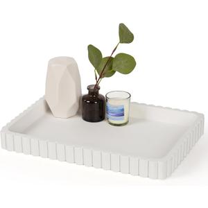 Concrete Decorative Tray for Coffee Table Decor, 14" Coffee Table Tray Ottoman Tray Table Centerpieces, Rectangular Modern Decorative Trays for Home Decor, Living Room, Entry, White