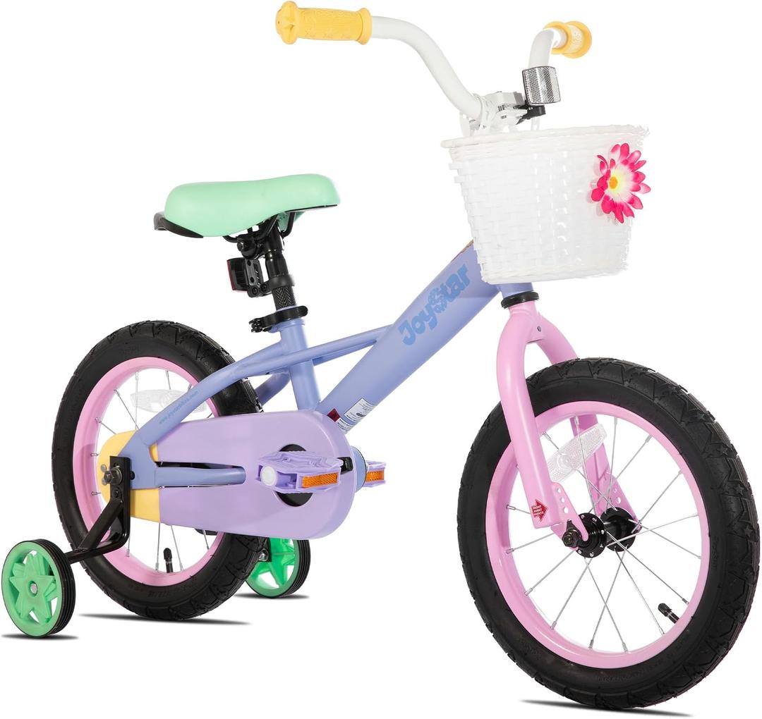 JOYSTAR Macaroon 12-18 Inch Kids Bike for 2-9 Years Girls | Toddler Girls Bike with Training Wheels & Basket, Rainbow Bikes, Children Bicycle