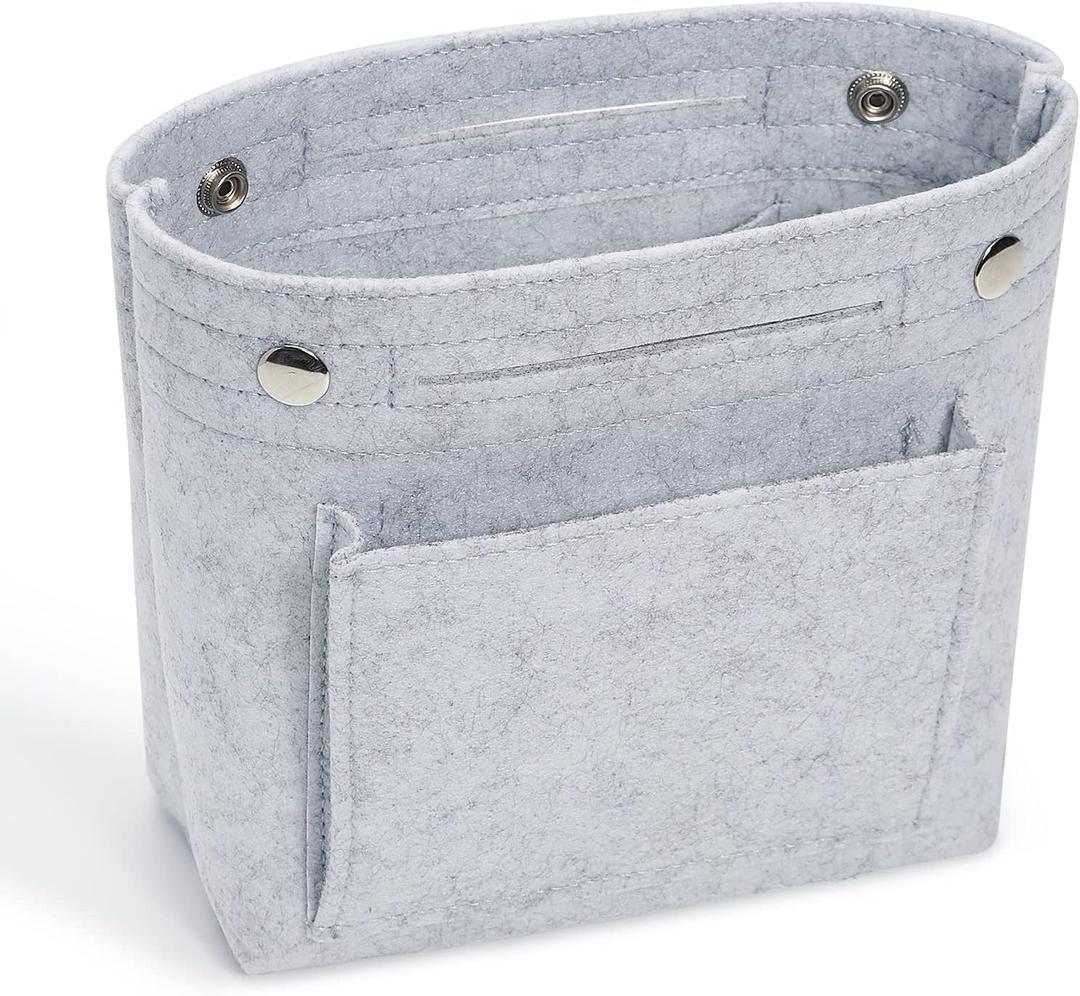 Vercord Mini Slim Small Felt Purse Organizer Insert Inside Handbag Tote Pocketbook for Women Light Grey