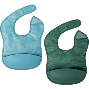 Tiny Twinkle Silicone Pocket Bibs - Waterproof Bibs Babies, Food Catching, Mess-Proof Bibs for 6-24 Months Old Baby Boy and Girl, Toddlers, 2-Pack (Slate, Olive)