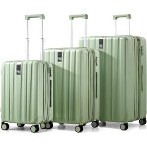Hanke Expandable Hardshell Luggage Sets 3 piece Carry on Luggage with Wheels Suitcases Lightweight Checked Travel Luggage Rolling Large Suitcase Travel Luggage Bag Woman Men 20/24/29Inch(Bamboo Green)