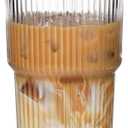 20oz Ribbed Glass Cups with Lids and Straws,1PCS Glass Tumbler with Straw and Lid,Iced Coffee Cups Drinking Glasses for Juice Whiskey Cocktail Beer