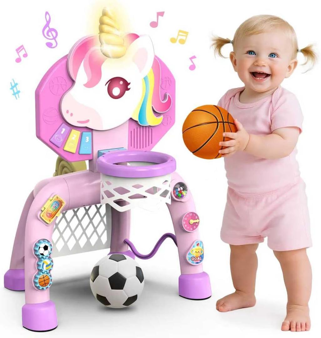 Toddler Basketball Hoop & Soccer Goal, Toys for 1 2 3 Year Old Girls Gifts Sports Toy with Light & Music, Toddler Baby Toys for 12-16-18 Months Christmas Birthday Gift for Toddlers 1-3 Years Boy Girl