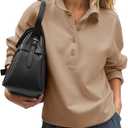 Fisoew Womens Casual Sweatshirt Long Sleeve Button Collared Loose Fit Fall Pullover Tops (Small, Brown)