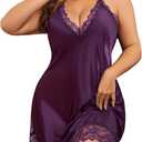 Avidlove Women Lingerie Plus Size Satin Lace Chemise Nightgown Sexy Full Slips Loungewear (Purple, 4XL)