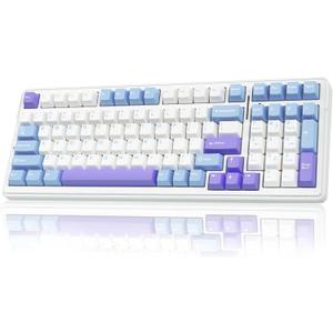 AULA F99 Wireless Mechanical Keyboard, Tri-Mode BT5.0/2.4GHz/USB-C Hot Swappable Custom Keyboard, Pre-lubed Linear Switches, Gasket Structure, RGB Backlit Gaming Keyboard for PC/Tablet/Xbox/PS4/PS5 (Blue& Purple & White)