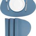 uxcell 4 Pcs Faux Leather Placemats for Dinner Table, PU Leather Drop-Shaped Table Mats Heat Resistant Waterproof Oil Proof Kitchen Placemats (Light Blue)
