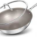 Titanium Wok Pan with Lid 12" Non-Toxic PFAS-Free Woks & Stir-fry Pans, Tri-Ply Titanium & Stainless Steel, Induction & Dishwasher Safe