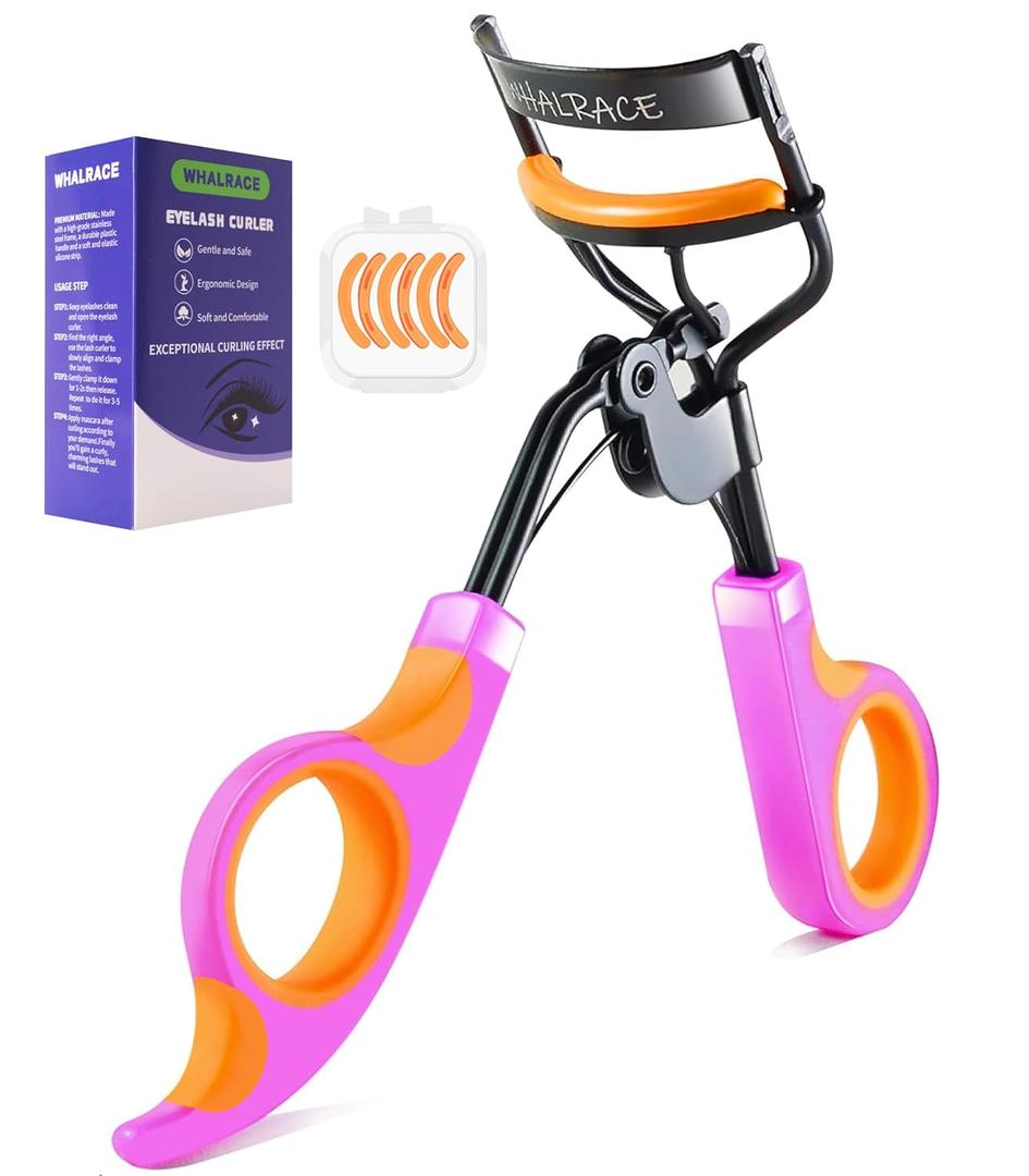Eyelash Curlers with 6PCS Extra Replacement Pads, Premium Quality Eye Lash Curler, Superior Curling Effect, Easy to Hold and Use, Mother's Day Gifts for Her - Orange Purple Handle