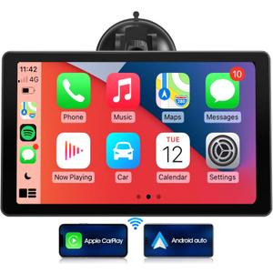 Portable Car Screen Wireless CarPlay  ABSOSO 9 Inch Wireless Android Auto Car Stereo  Bluetooth IPS Display Voice Control Mirrorlink GPS Navigation