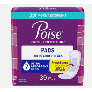 Poise Incontinence & Postpartum Pads for Bladder Leaks, 7 Drop Ultra Absorbency, Long Length, 78 Count, Packaging May Vary