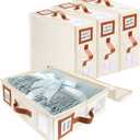 Bed Sheet Organizers and Storage (King & Queen Size) 4 Pack with Window and Label, Foldable Sheet Organizer With Handle, Beige